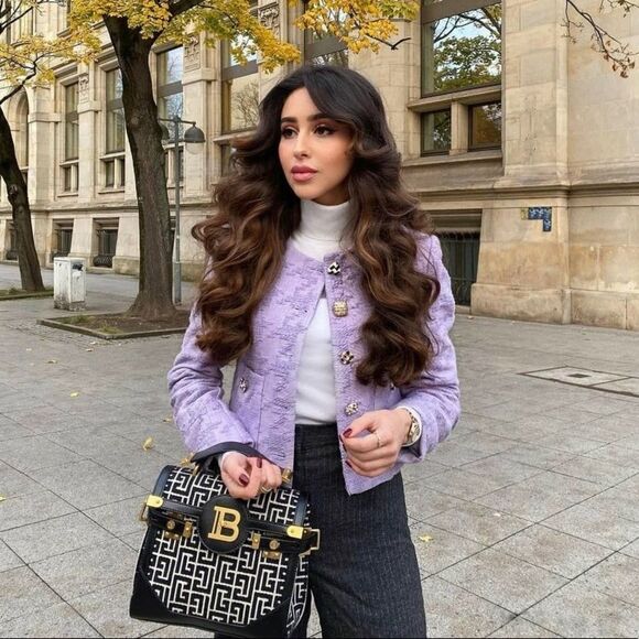 SET Mango Houndstooth Blazer Jacket Skirt Buttons Lilac New - Picture 6 of 11